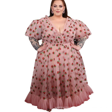 2021 hot sale sweet style pink plus size v-neck princess sweetheart wedding long puff dress strawberry